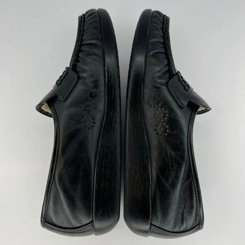 SAS Womens Black Penny Handsewn Leather Soft Teel Heel Slip-On Size 7 Loafers